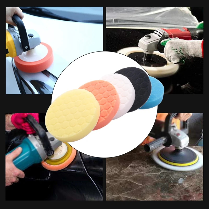 Kit de tampons de polissage pour voiture, 5 pièces, 5 pouces (125mm), éponge blanche, bleue, jaune, noire et orange