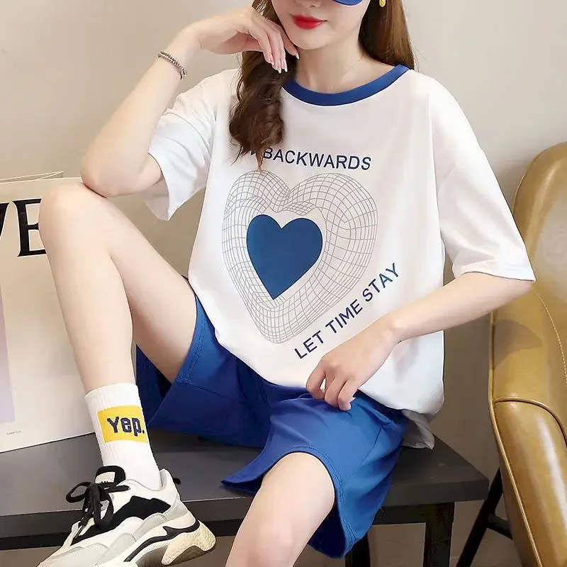 Conjuntos esportivos casuais femininos 2025 tendência de verão solto oversized t camisa e shorts moda correndo conjunto de duas peças roupas estilo coreano