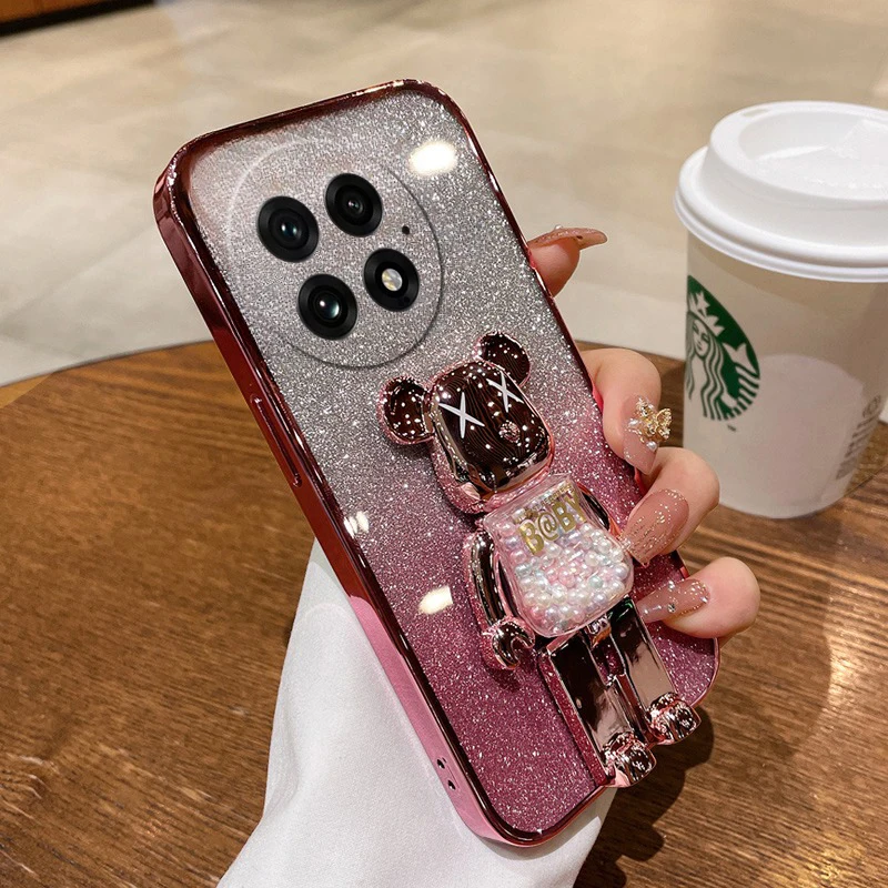 

For Oneplus 13R 5G ACE 5 Pro 13 R Fashion Gradient Bear Bracket Case For Oneplus ACE 5 Pro 13R 5G 5 ACE Plating ShockProof Cover