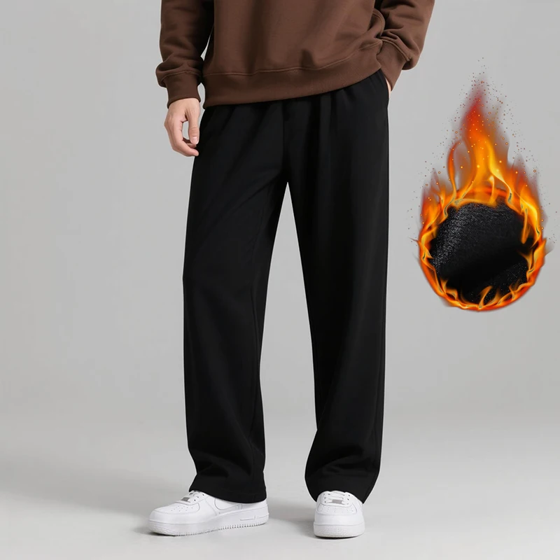 Plus Size Men Fleece Pants Winter Black Warm Plush Lining Cotton Printed Long Trousers 5XL 6XL 7XL 100-200kg Big Size Clothing