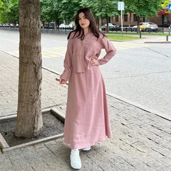 2024 Ramadan Muslim Set Eid Two Piece Shirt &Pants Women Suits Shirt Blouse Musulman Moroccan Kaftan Islamic Outfits Sets