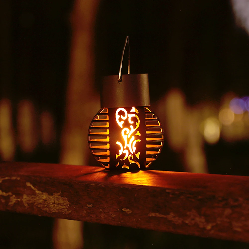

LED Solar Landscape Lamp Waterproof Hollow Ball False Flame Lamp High Capacity Battery Hanging Intelligent Control for Courtyard