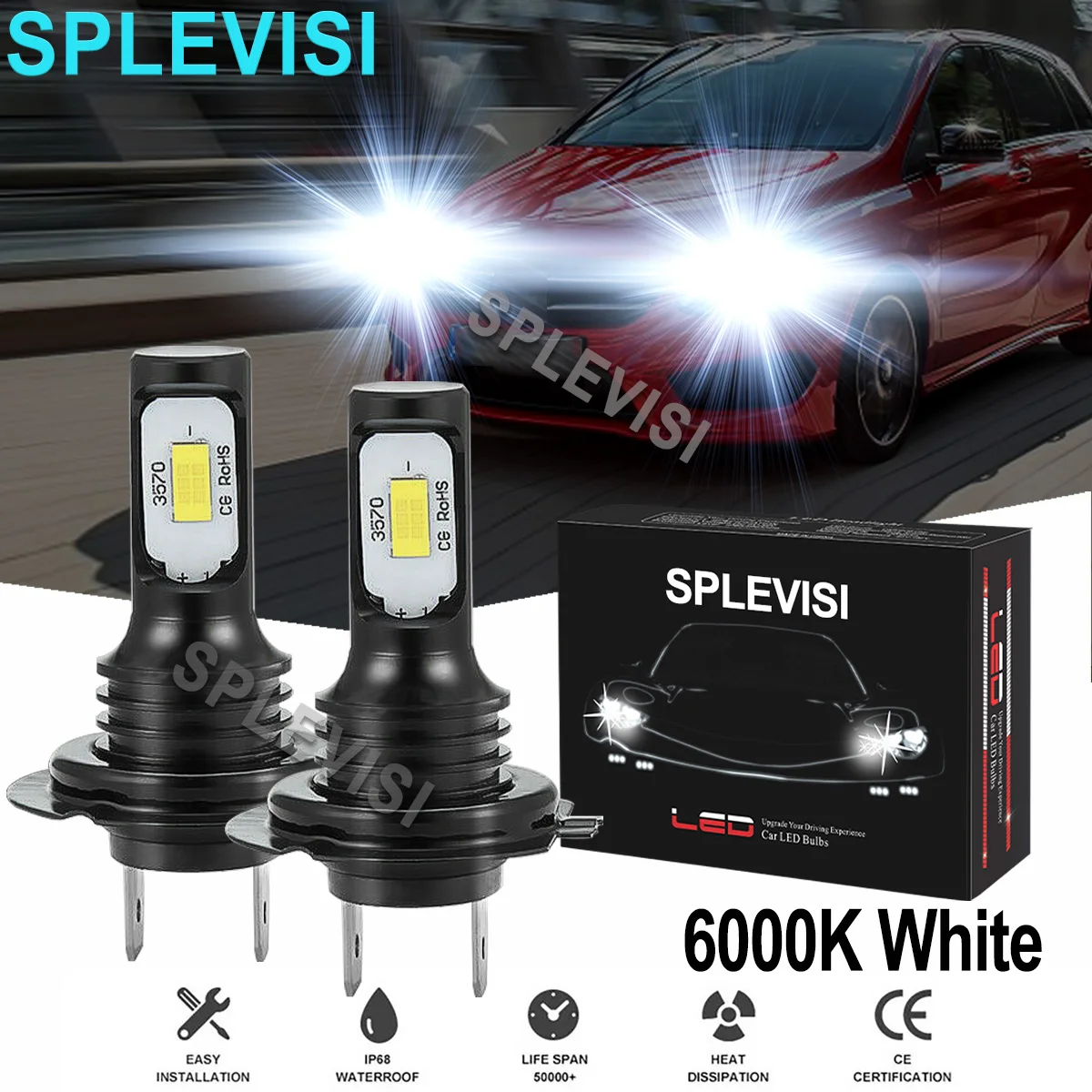 2x70W White Car LED Headlight Hi/Low Beam bulbs 6000K For Benz B250 2013-19 Benz S430 S500 S600 03-07 Mercedes Benz ML350 06-11