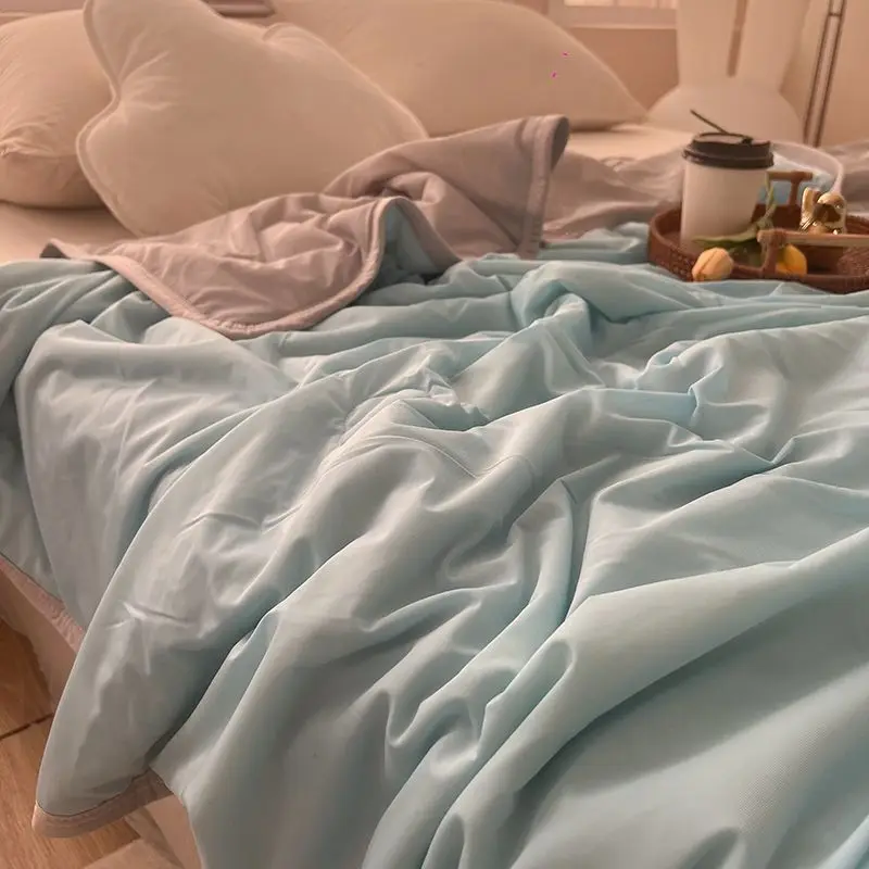 Light Luxury Gray Cool Silk Summer Quilt, Two People Washable Take A Nap Thin Quilt Student Single Air Condition Blanket