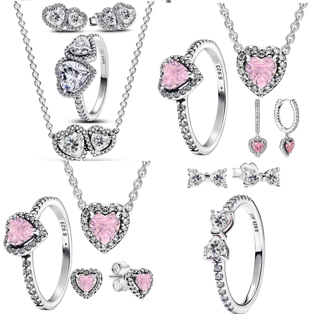 

2025 New 925 silver White Shiny Love Full of Diamond Series Fit Rings Necklaces Earrings Womens Sweet Jewelry Gifts