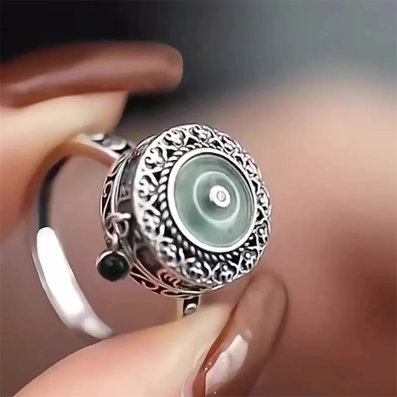 Lucky Jade Safety Buckle Ring For Lady Finger Accessories Blessing Six-Syllable Mahayana Mantra Ring Women Jewelry Adjustable