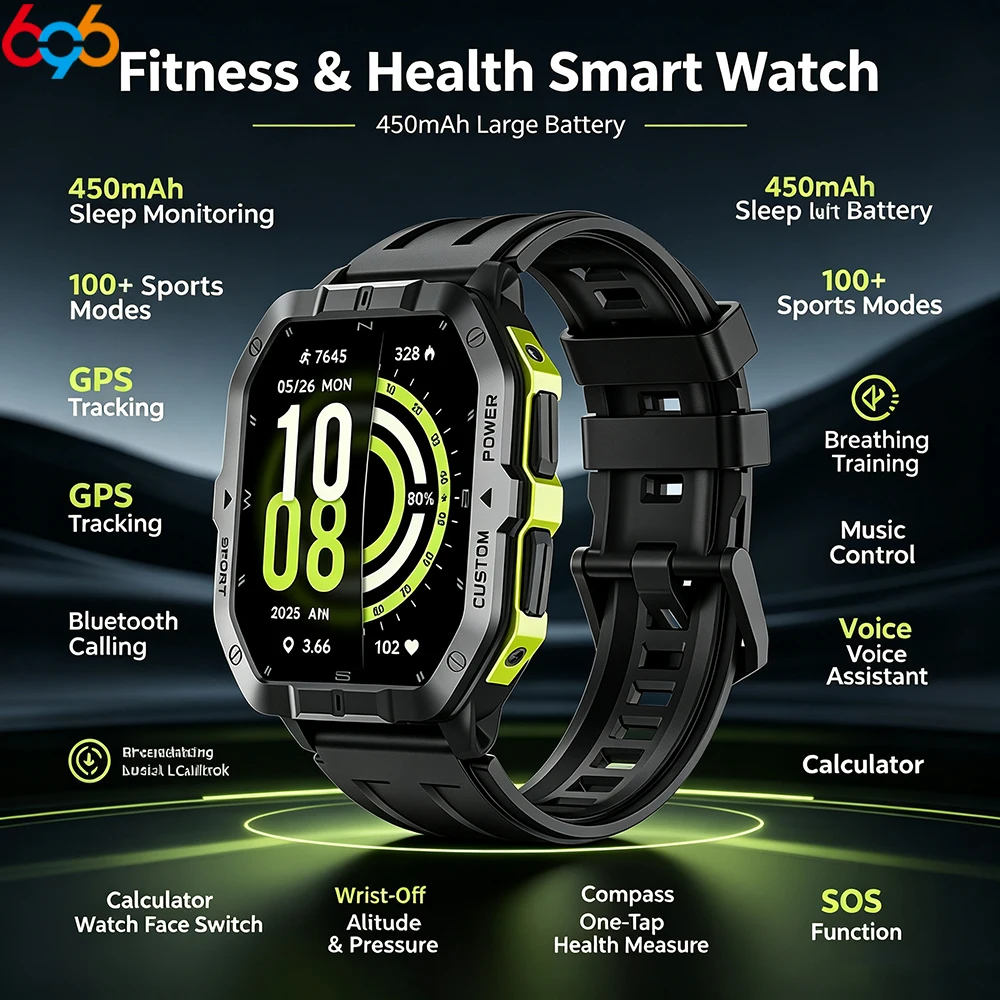 Ourdoor Sports Smart Watch Built-in GPS&Compass BT Call Smartwatch Health Monitoring SOS Waterproof ST Six-axis Sensor Altimeter