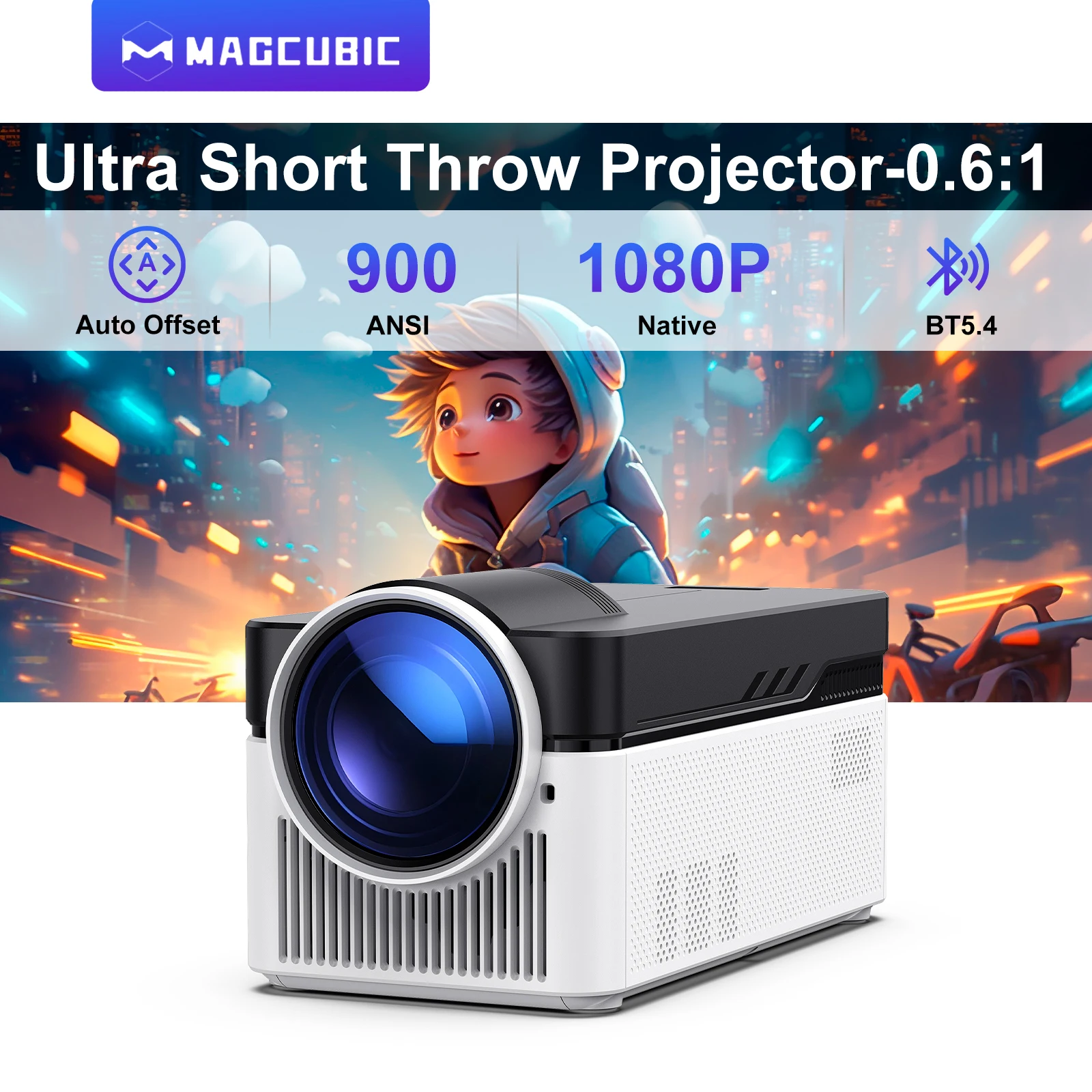 

Magcubic Ultra Short Throw HY450 Projector 900ANSI 8K 1080p Allwinner H716 Auto Offset BT5.4 WIFI6 Voice Assistant Home Theater