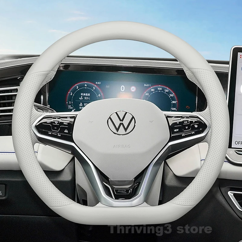 

Leather Car Steering Wheel Cover For Volkswagen Tiguan 2025 2018-2024 TROC Taos Auto Steering Wheel Volkswagen Atlas Accessories