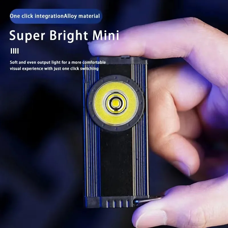 LED Keychain Light Mini COB Flashlight Rechargeable with Magnetic Tail Lantern Camping Portable Emergency Torch