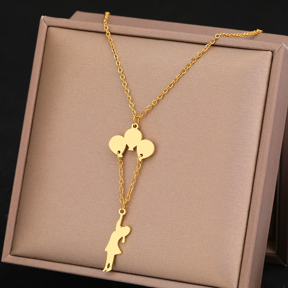 Stainless Steel Necklaces Personality Cute Girl Releases Balloons Cartoon Pendants Chain Fashion Necklace For Women Jewelry Gift