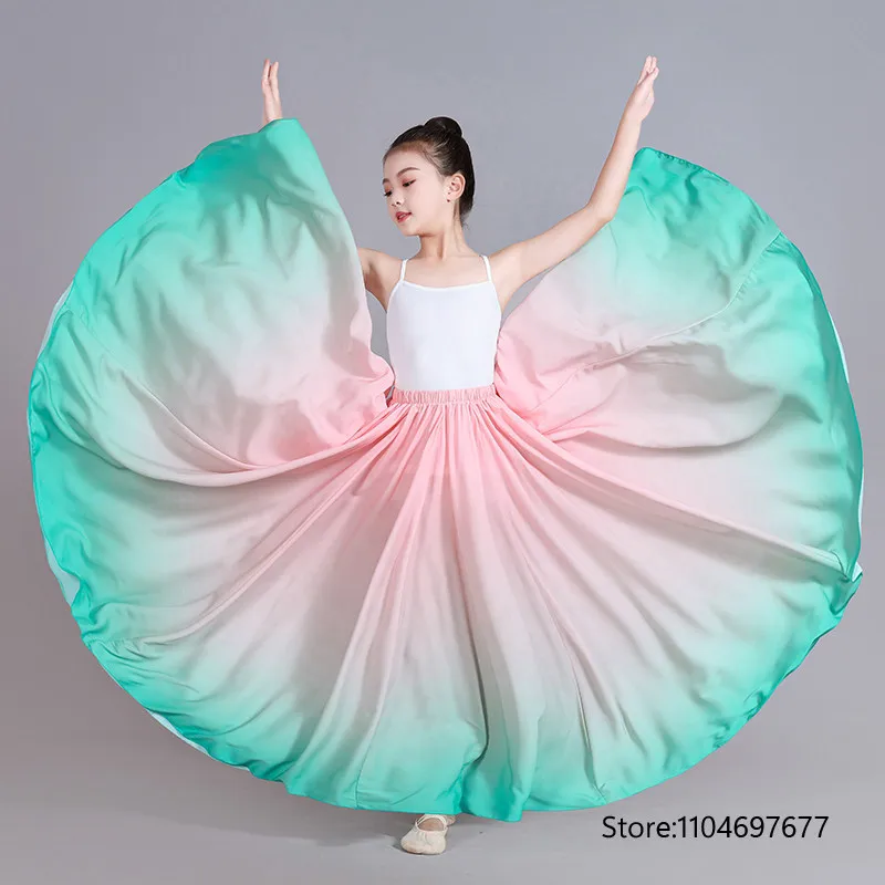 กระโปรงเต้นรำสำหรับเด็กผู้หญิง นักเต้นฟลาเมงโก การแสดงบนเวทีแบบไล่เฉดสี กระโปรงฝึกซ้อมเต้นรำคลาสสิก