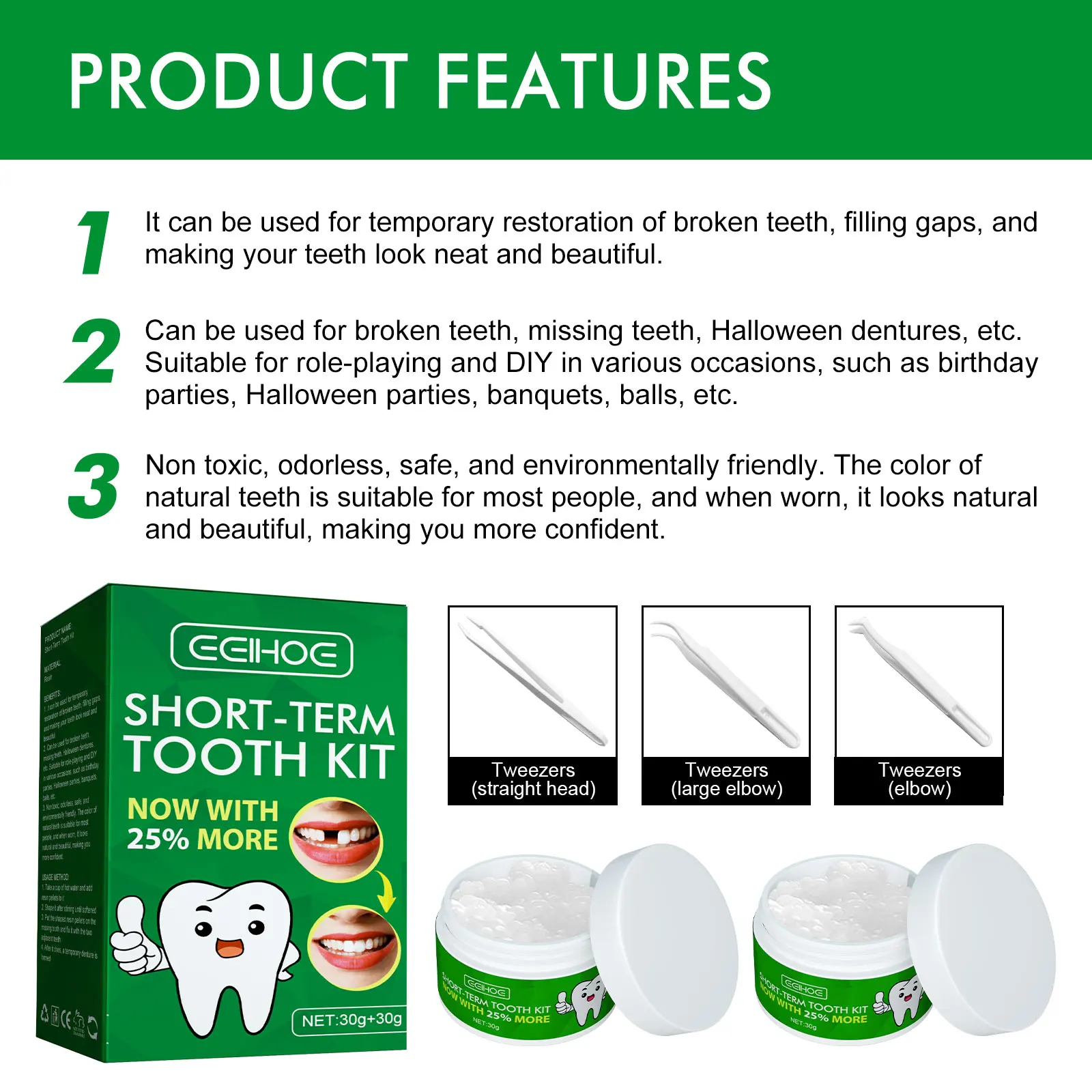 Temporary Tooth Kit, Moldable Dental Gel for Film & Ball Cosplay, Temporary Teeth Repair & Natural Dental Gap Filling