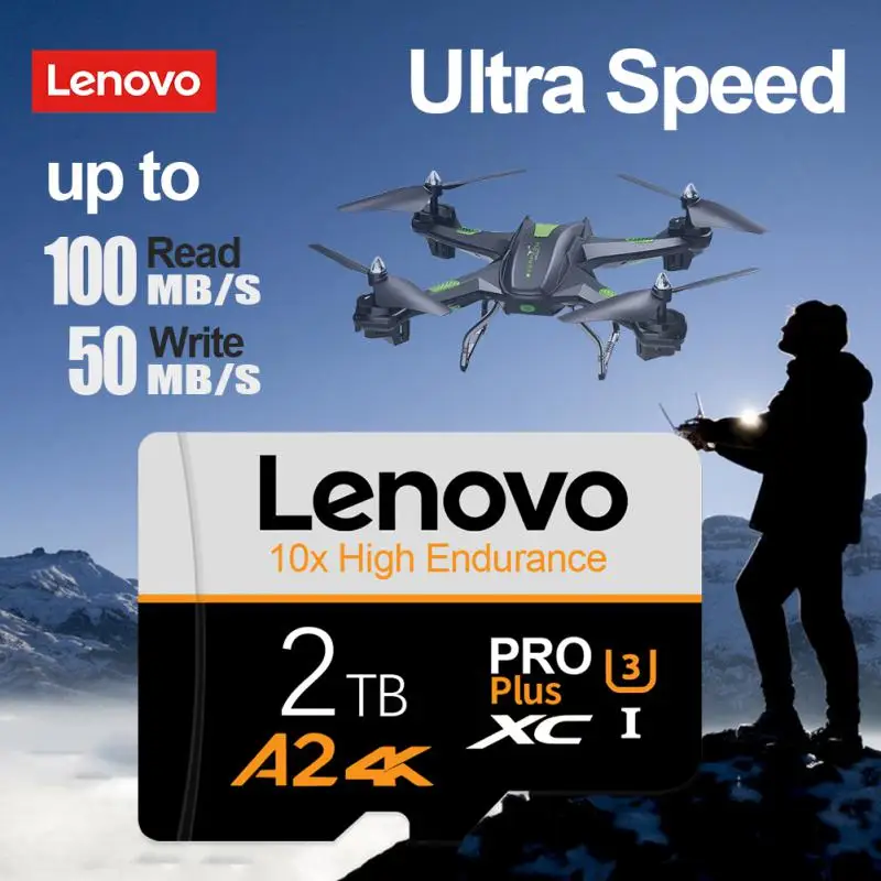 Cartão Micro SD de Alta Velocidade Lenovo, Cartão de Memória, Gravador de Condução, TF Flash, 512GB, 256GB, 128GB, 1TB, 2TB