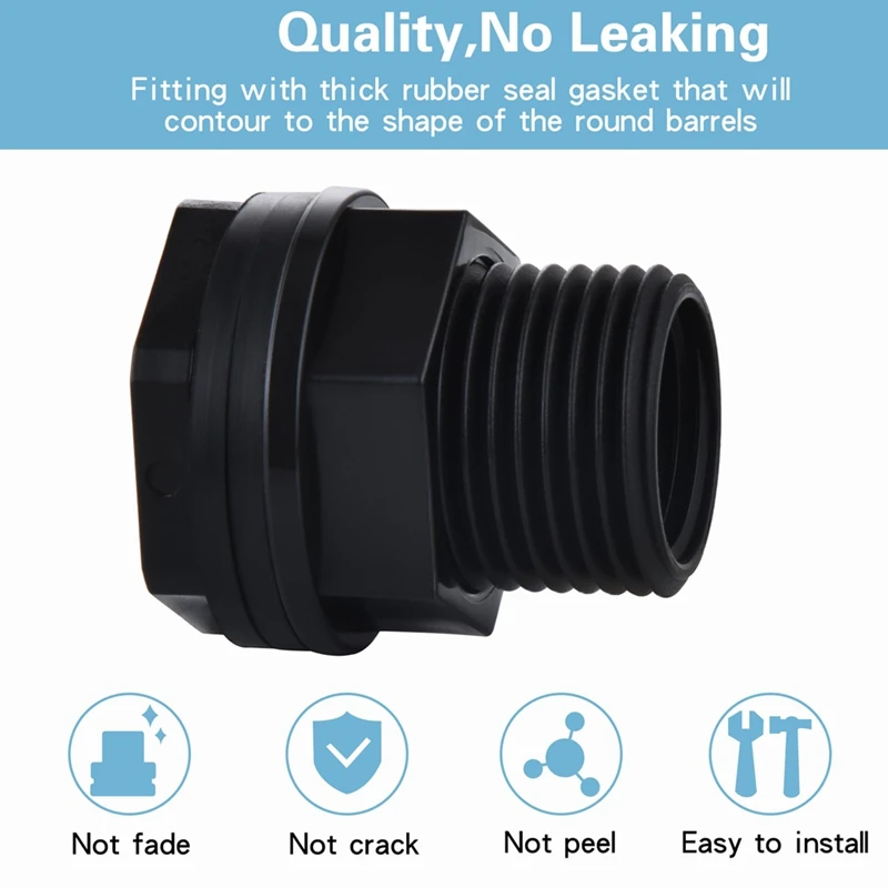 AB15-10Pc Bulkhead Fitting,Garden Hose Threaded 3/4In Male Ghtx1/2In Female NPT Double Threaded Bulkhead Water Tank Connector