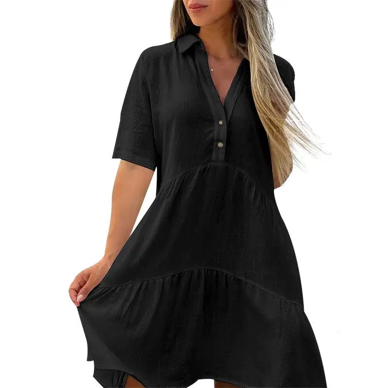 กระโปรงทรงเอเอวกลางผ้าเนื้อนุ่มสีพื้นสไตล์ลำลองสำหรับผู้หญิงแฟชั่นฤดูร้อน