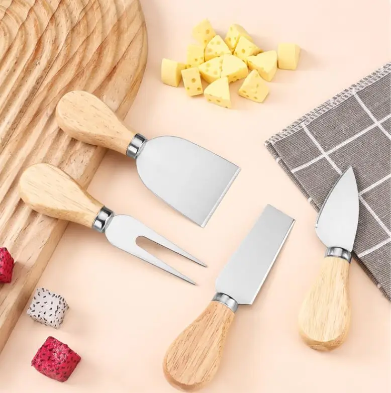 

4pcs/set Stainless Steel Cheese Knife Set Wood Handle Butter Cutter Pizza Fork Shovel Knives Set Reusable Household Tool ni587