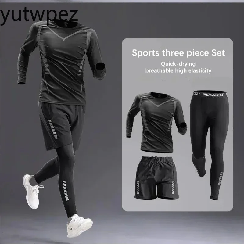 2026 Running Outdoor Compression Suits Set 3PC Workout Tights Men Sports Suit Gym Sportswear Clothes Training Jogging Tracksuits