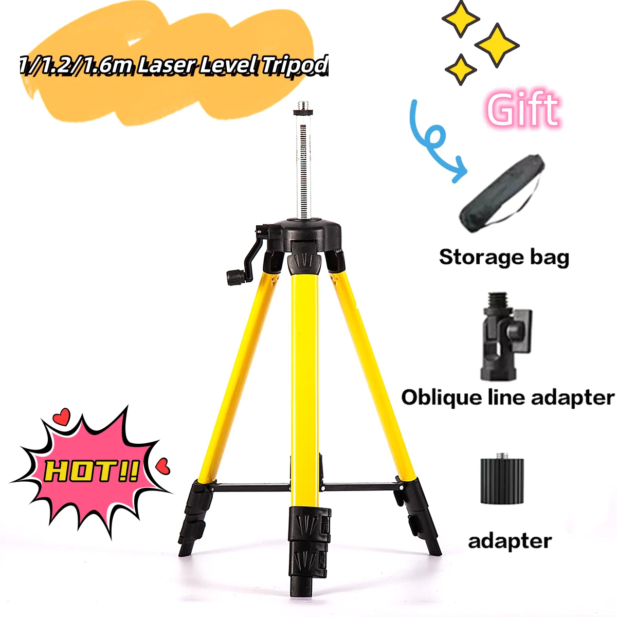 Laser Level Accessories Laser Level Tripod Adjustable Height Thicken Ferroalloy Tripod Stand for 1/1.2/1.6M Adjustment Tripod