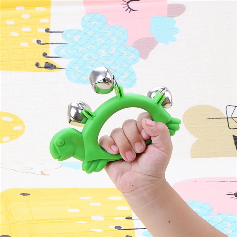 Turtle Shape Hand Bells Handheld Tambourine with 6 Jingle Metal Bells for Kid Toy Musical Instrument