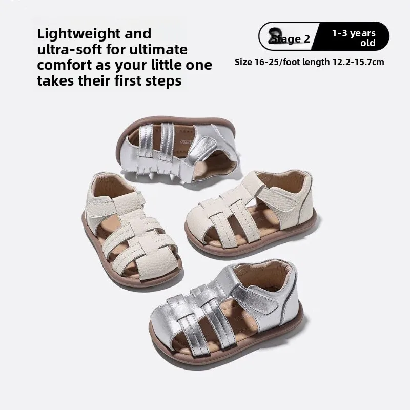 Children's Casual Sandals with Soft Soles and Toe Caps Baby's Walking Shoes Summer New Style Hollow Out Small Leather Shoes