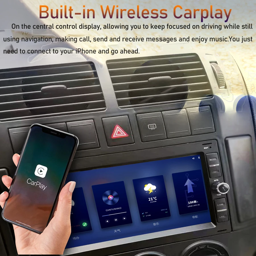 7″ Android 14 2 Din Multimedia Radio For VW PASSAT B5 MK4 MK5 SHARAN Jetta Bora Polo TRANSPORT T5 CITI CHICO CarPlay Auto