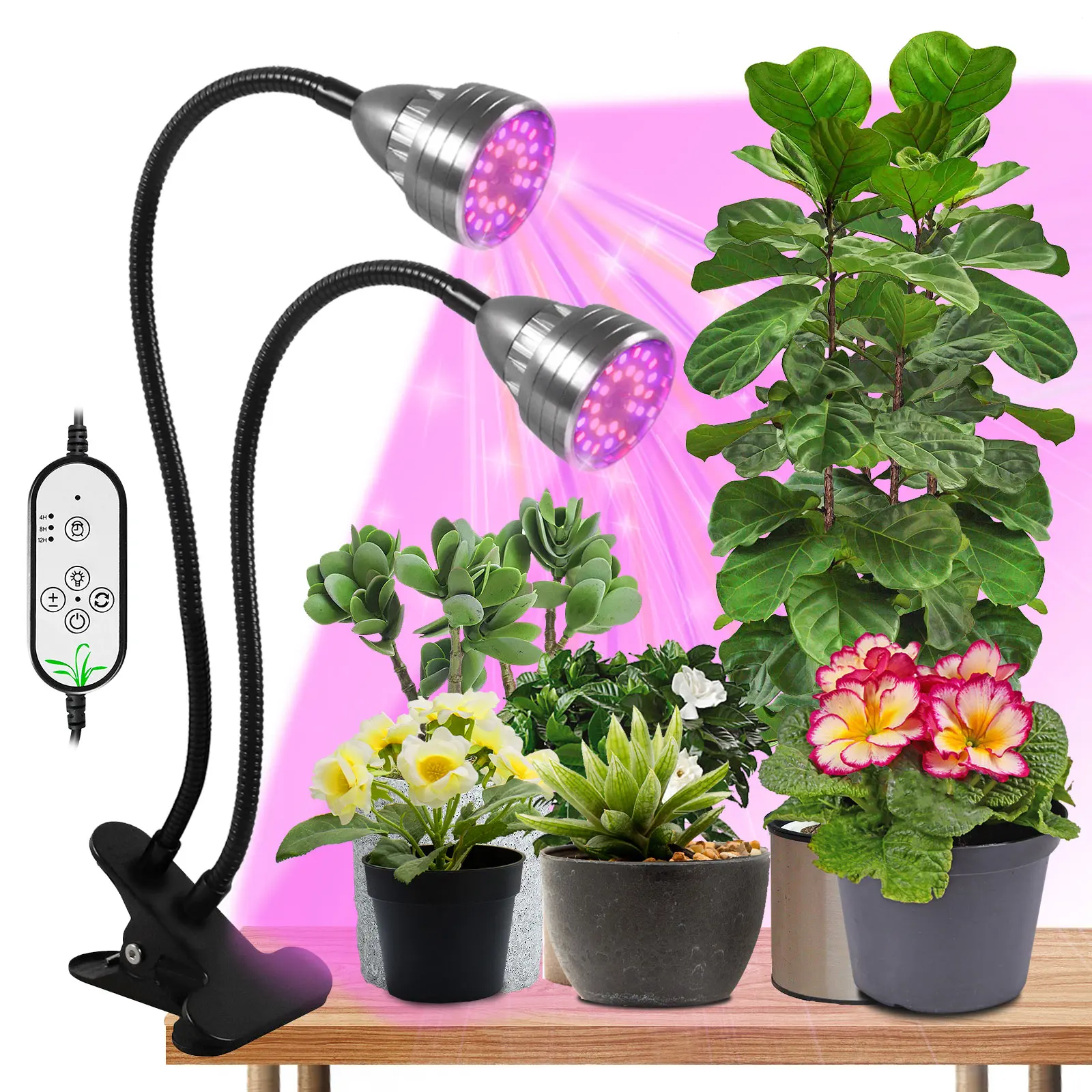 1/2/3/4Head LED Grow Light Clip-on Dimmable Full Spectrum Indoor Plants Lamp Timer Hydroponic Phytolamp for Seedlings Succulents