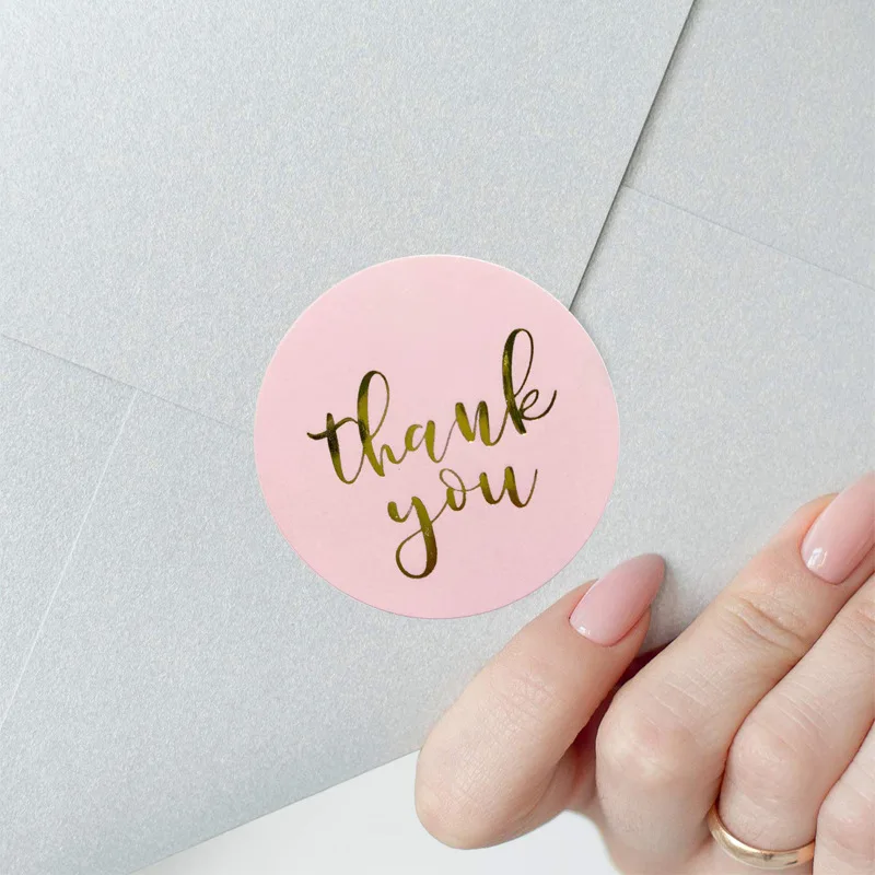 3 styles 500pcs gold foil thank you sticker scrapbooking for envelope seal labels stickers pink white black stationery sticker image 4