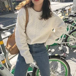 Pullover retro fried dough twist sweater women autumn and winter loose pullover o neck pullover knitting bottoming sweater top