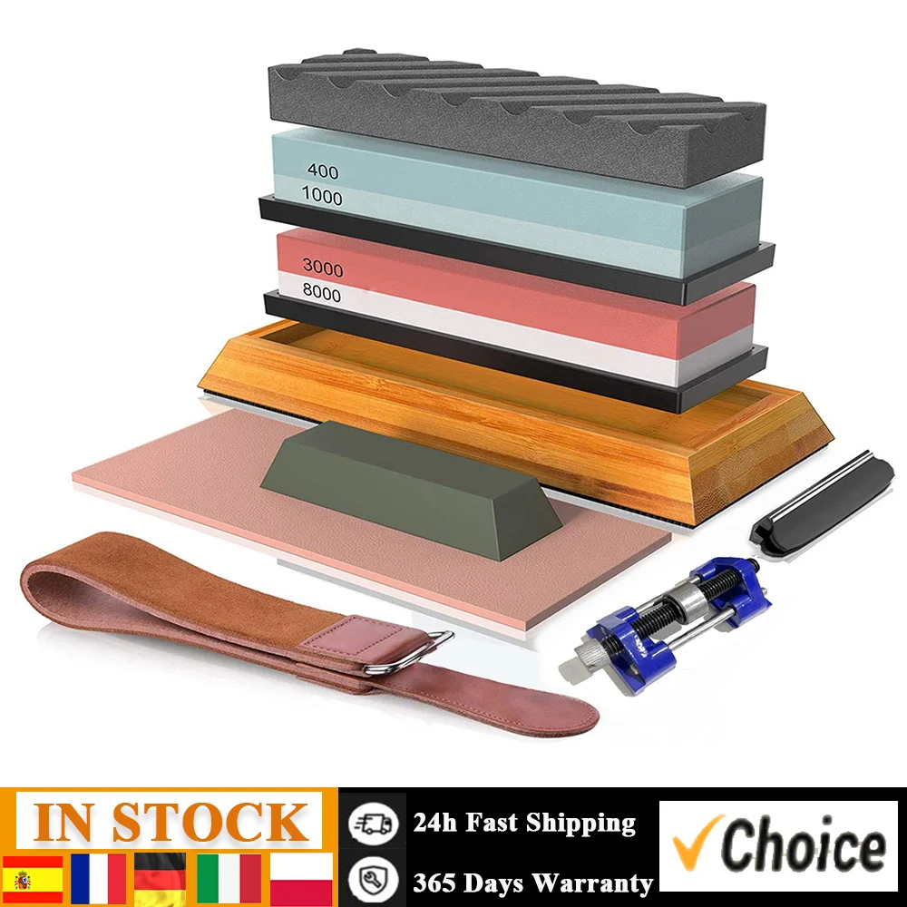 400#/1000# 3000#/8000# Premium Whetstone Cut Sharpening Stone Set Sharpener Non Slip Base Cutter Sharpener