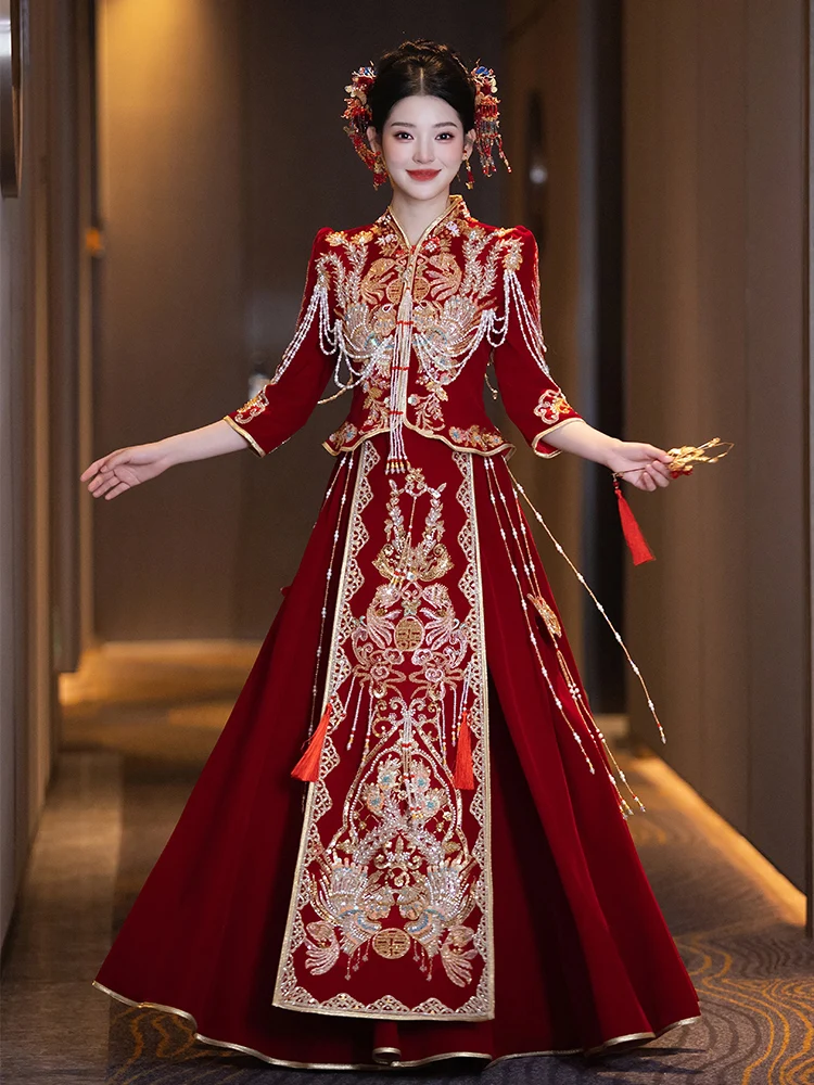 

Velvet Chinese Wedding Dr New 2026 Winter Bride Gown Large Size Ele Sensation Traditional Embroidered Stand ...