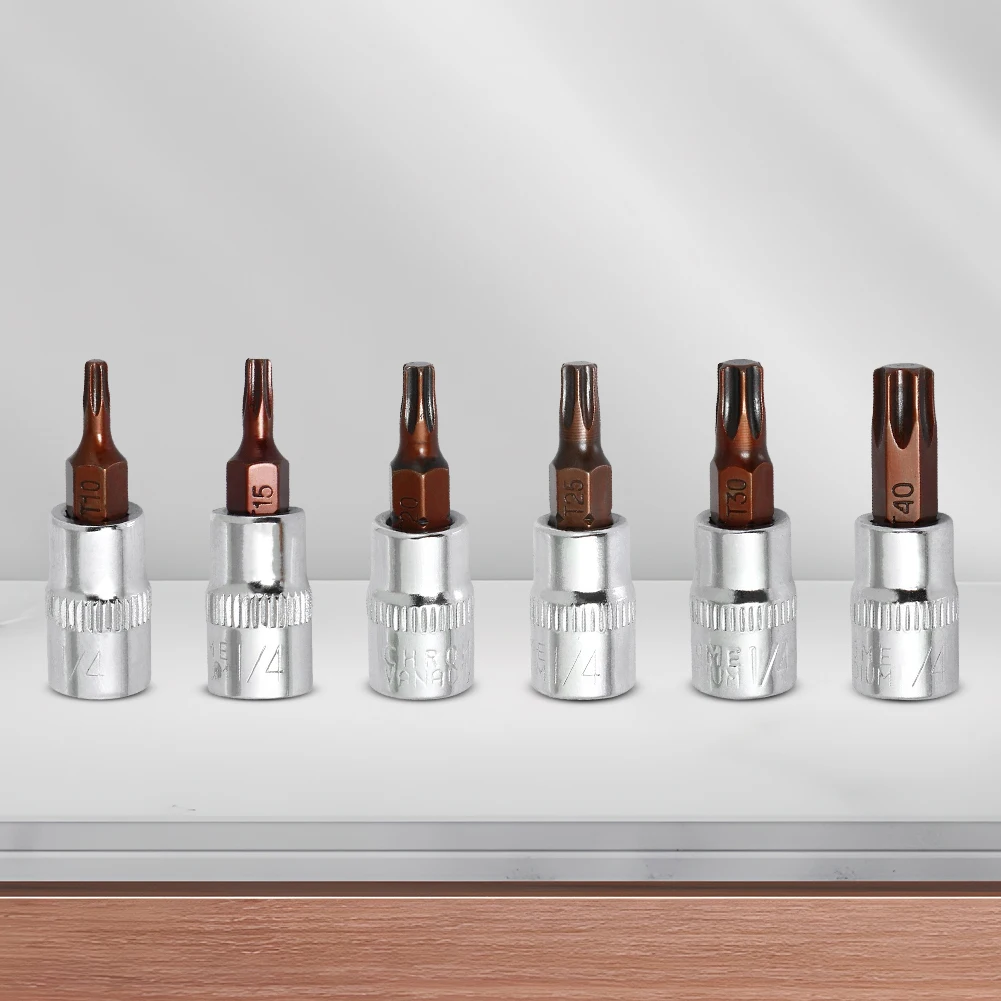 6 Pcs Torx Screwdriver Bit 1/4 Inch Drive Hex Bit Sockets Set Socket Joint Hexagonal for Wrench Socket Modification
