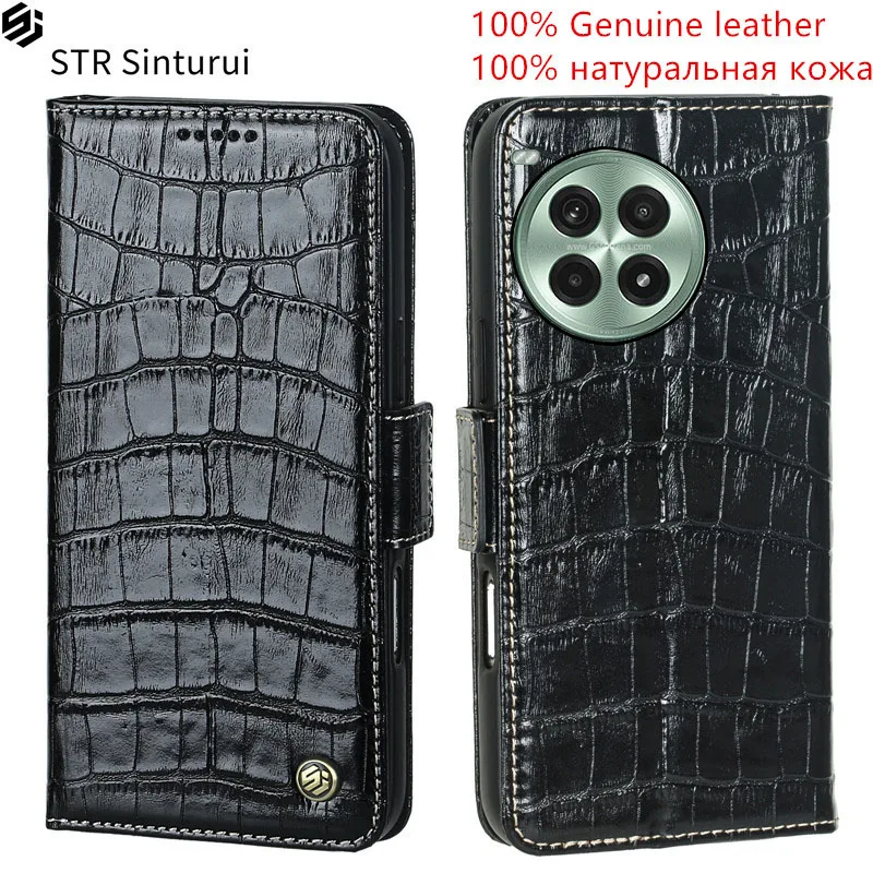 

STR 100% Genuine crocodile grain leather card Slot Wallet Cover For OnePlus Ace 3 2 Pro 3V 2V Flip Fall prevention phone Case