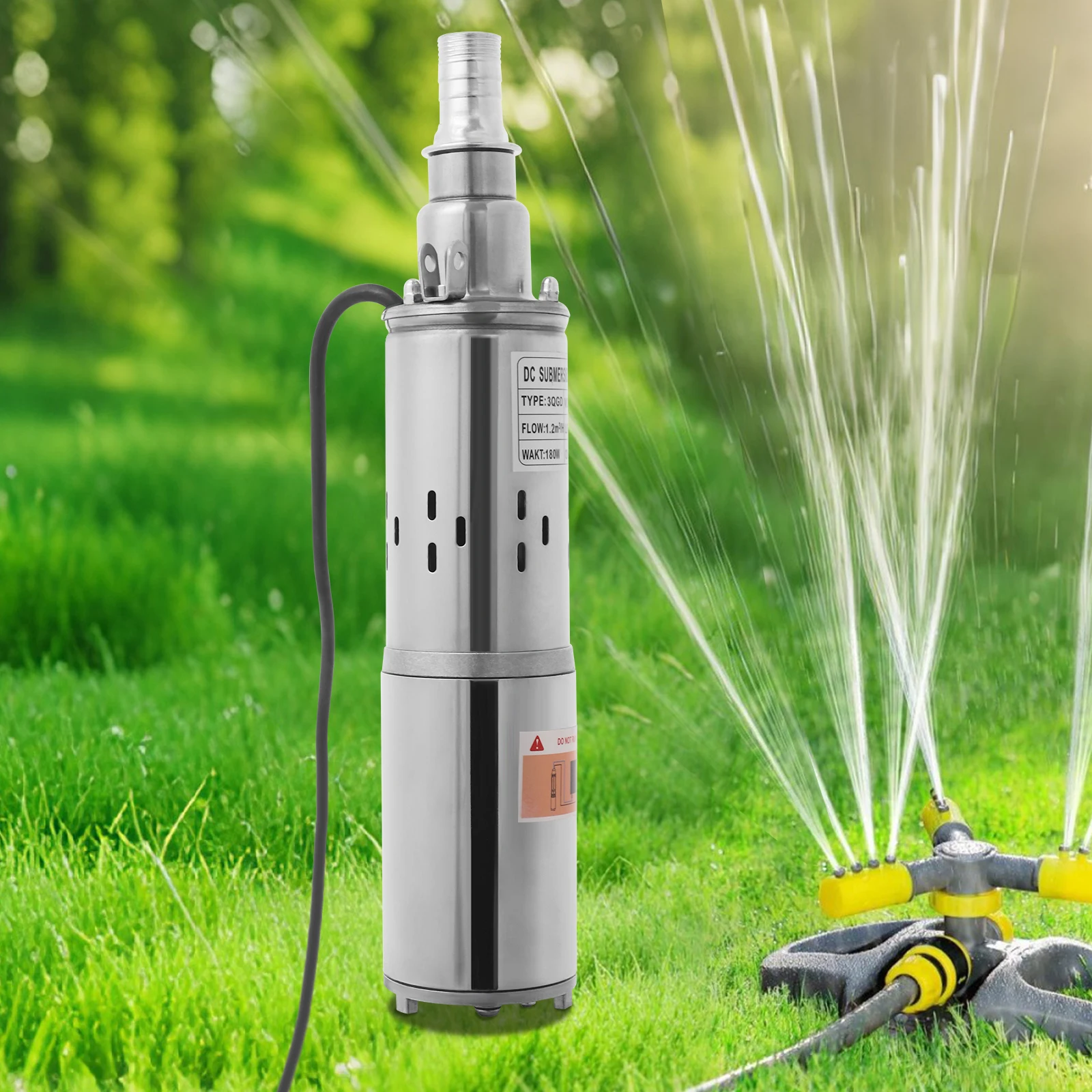 12V 180W Deep Well Submersible Pump 30m/98.43ft Lift Stainless Steel Solar Water Pump for Irrigation Garden Home Agricultural