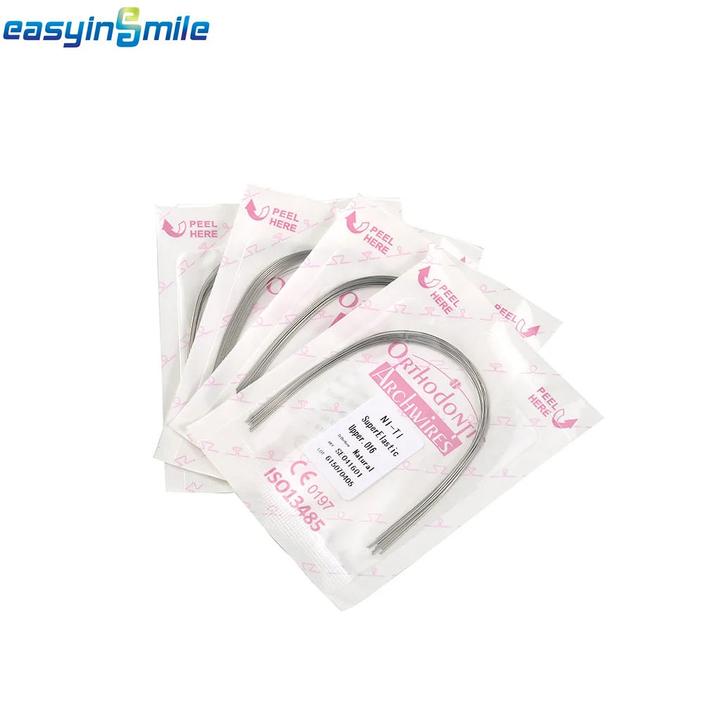 EasyinSuperDental Wires NiTi Material for Metal Orhto, Quick ket, Natural Round Upper, Lower, 012, 014, 016, 018, 020, 200 fils