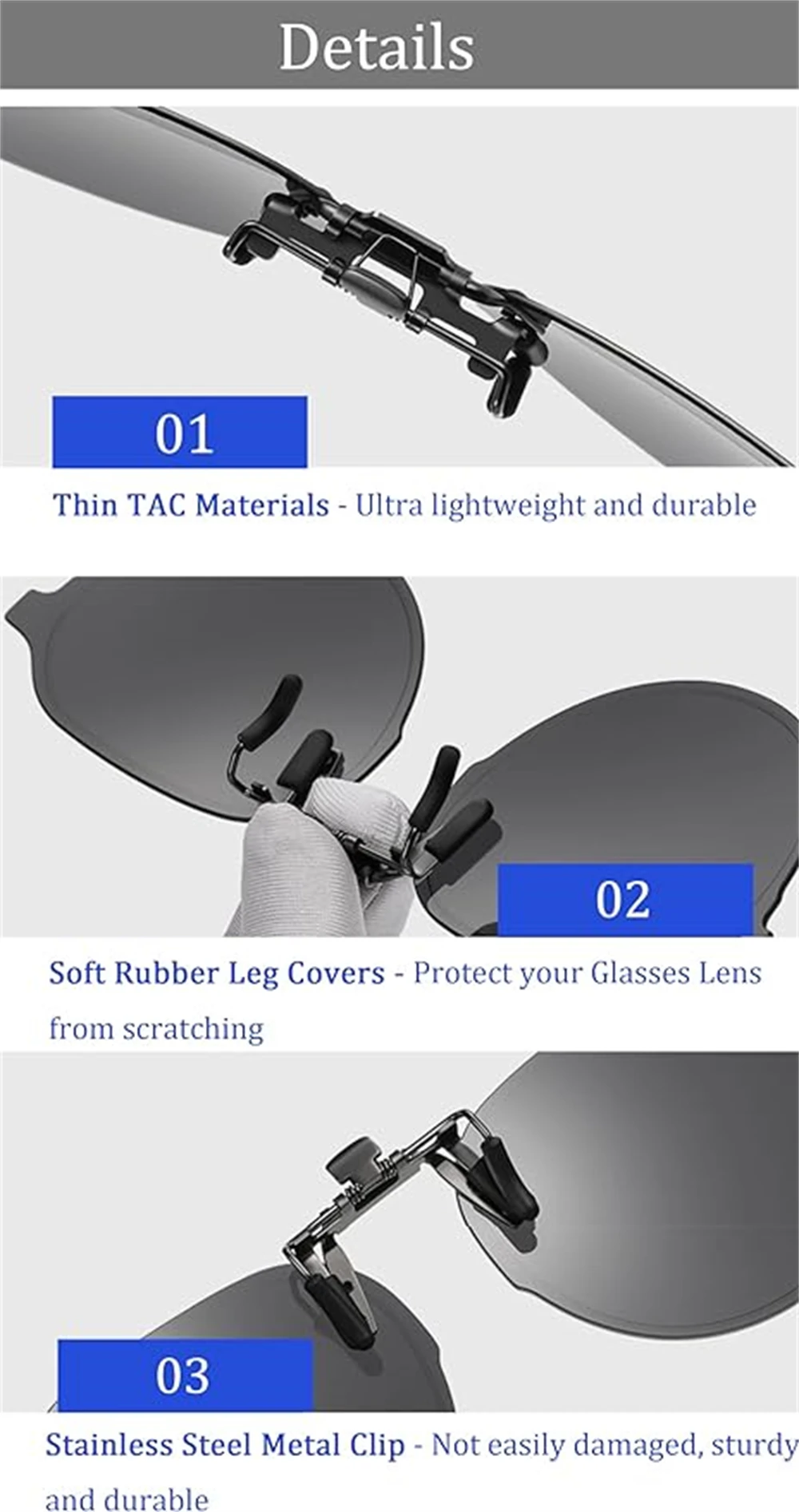 VIVIBEE Große polarisierte hochklappbare Sonnenbrille zum Aufstecken, Pilot UV400, blendfrei, Nachtsicht, Fahrbrille, Angelzubehör – Detail 6