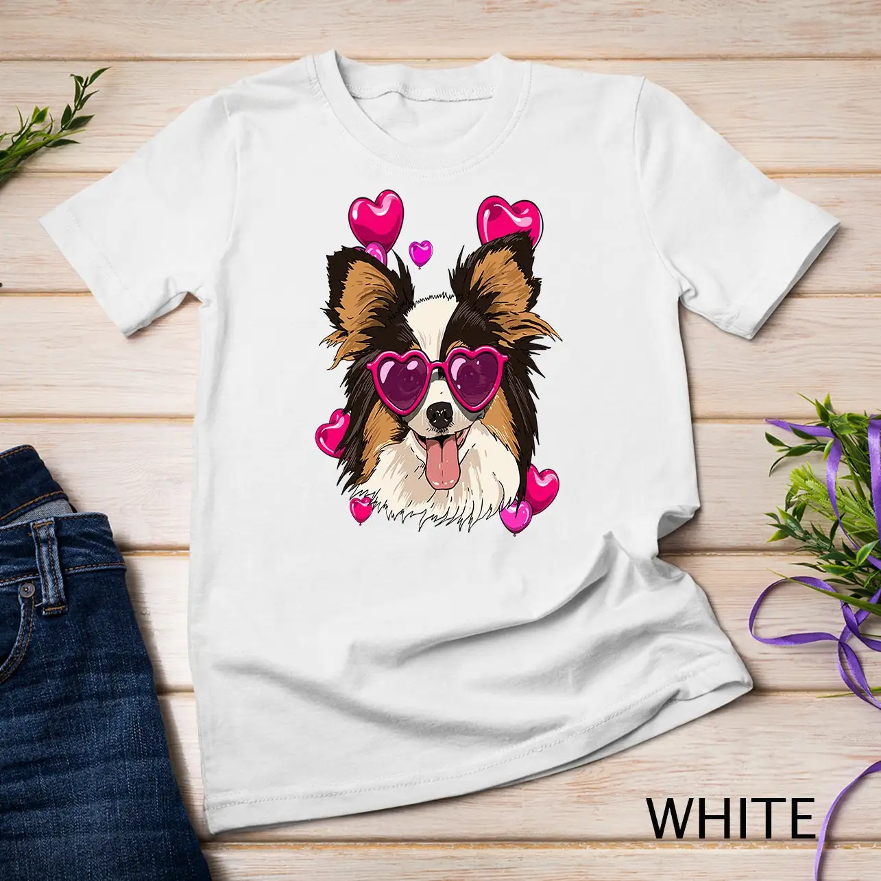 Papillon Valentines Day T Shirt Heart Dog Lover Sweat