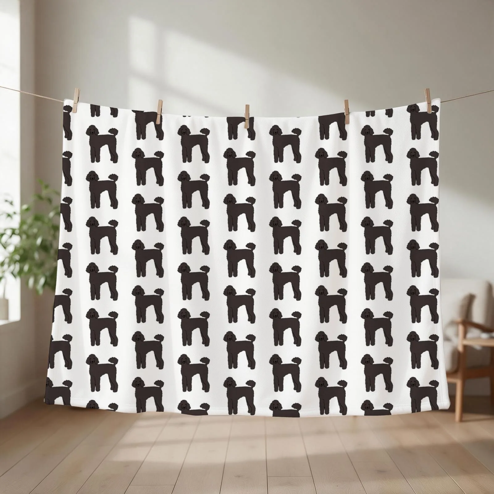 Black poodle illustration Throw Blanket Flannel Fabric Soft Thins Summer Blankets