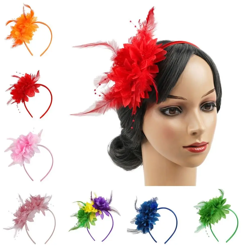 Feather Decoration Feather Flower Headband Floral Design Retro Style Bride Hair Decoration Stylish Accessory Cocktail Headband