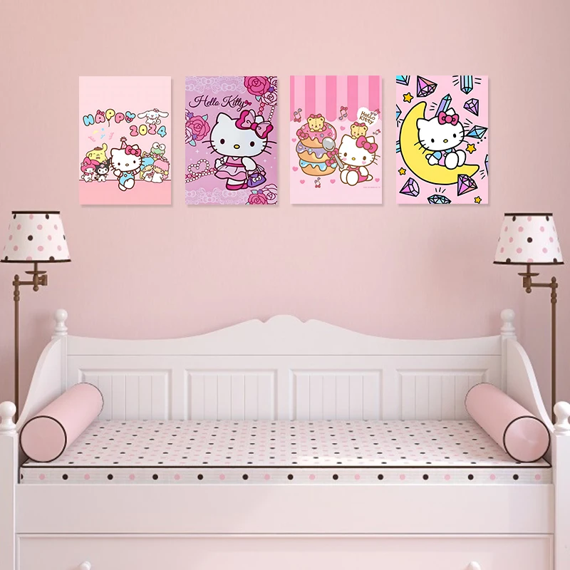 Anime Cute Cat Hello Kitty Cartoon Animal Posters Sanrio Canvas Painting Prints Kidroom Home Wall Kawaii Picture Decor Cuadros