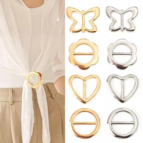 5 SETS of 4 types (20PCS) silver Metal Round Circle Clip Buckle Clothing Ring Wrap Holder Silk Scarf Ring Clip T-shirt Tie Clip
