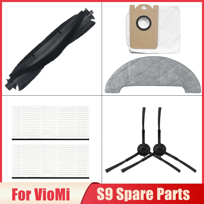 Accessories For VioMi s9 Robotic Vacuum Cleaner Replacement Main Brush Side Brush Hepa Filter Dust Bag Mop Cloths Spare Parts