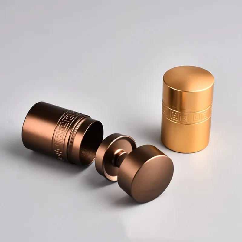 Lata de té de aleación de aluminio de 4,5x6,5 cm, contenedor de té portátil de viaje, tarro de almacenamiento de café sellado con doble tapa, accesorios de té chino