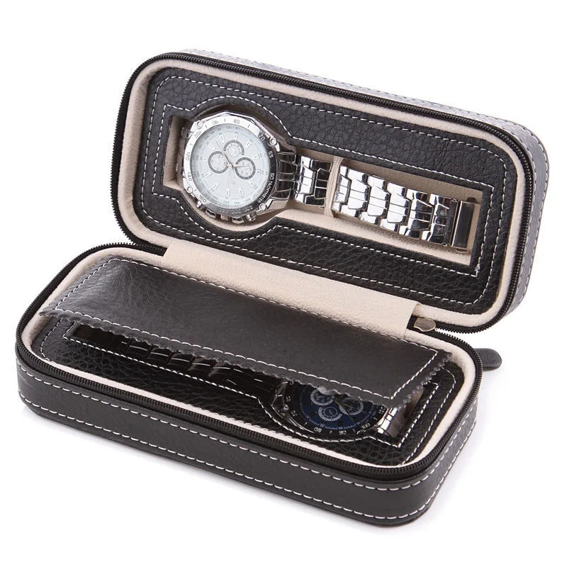 DELESYS 2/3/4/8 Slots Embedded Portable Travel Storage Bag For Watch/Daily Necessities Storage Box Leather Zipper Watch Box