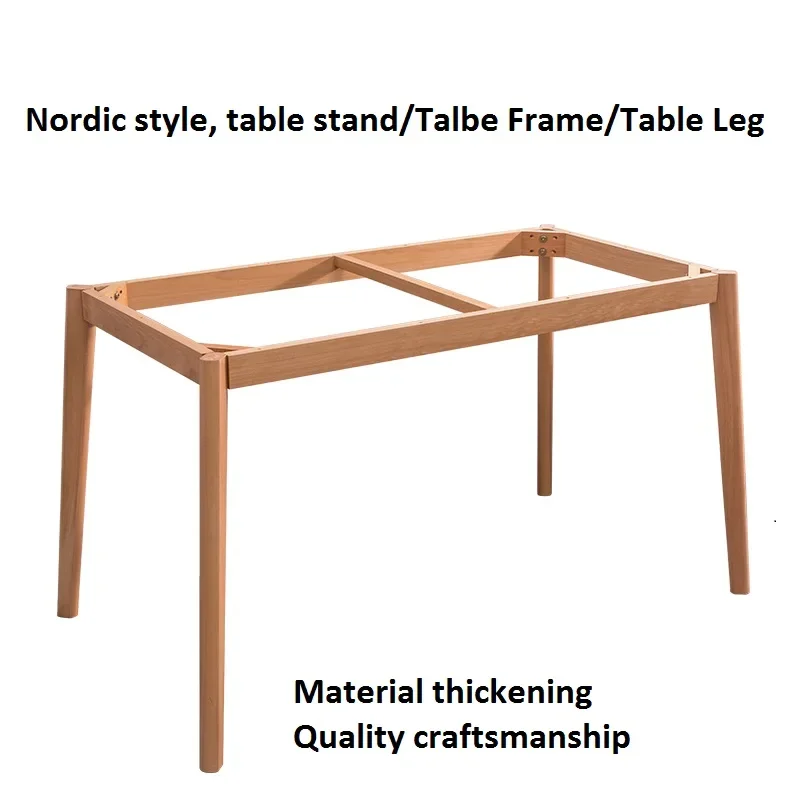 Nordic Dining Table Frame, Computer Desk Table Bracket, Solid Wood Table Accessories with Horizontal Wooden Feet, Furniture Legs