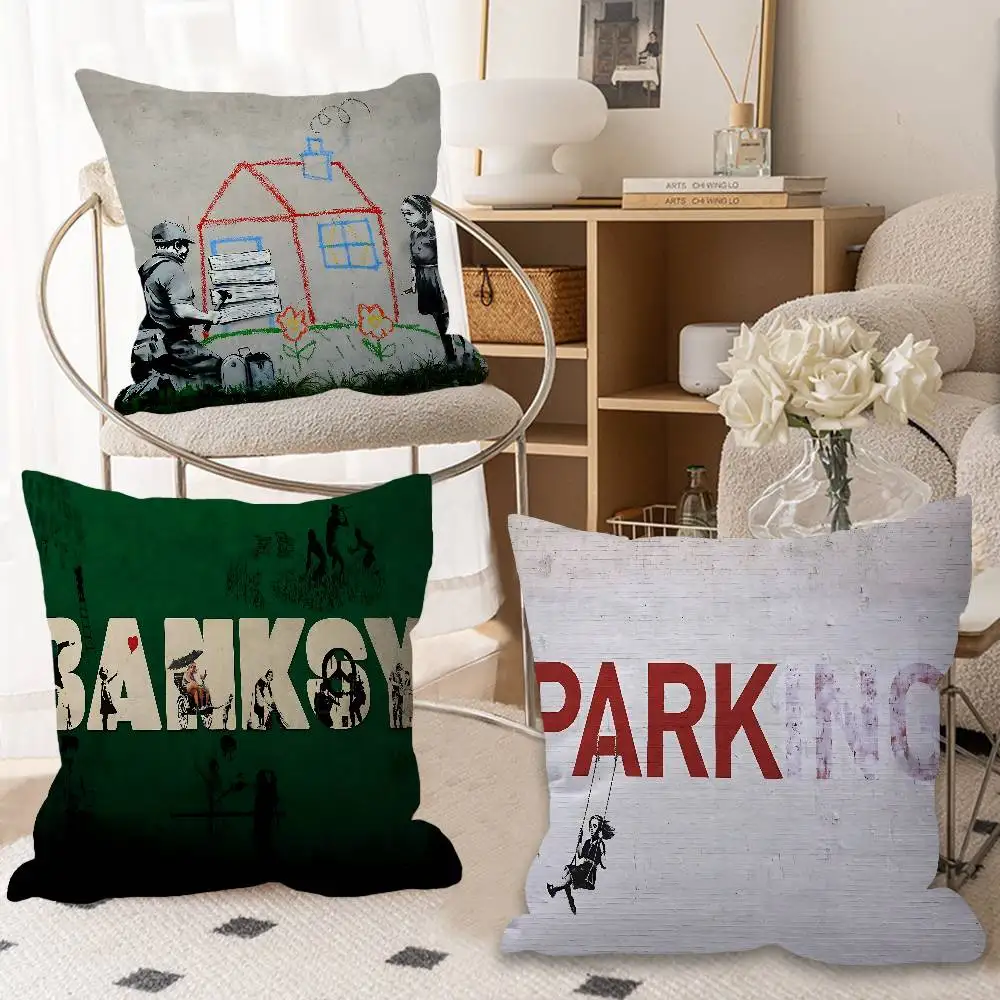 Artist Banksy Cushion Cover Inches Farmhouse Decor Home Throw Pillow Covers for Couch Decorations