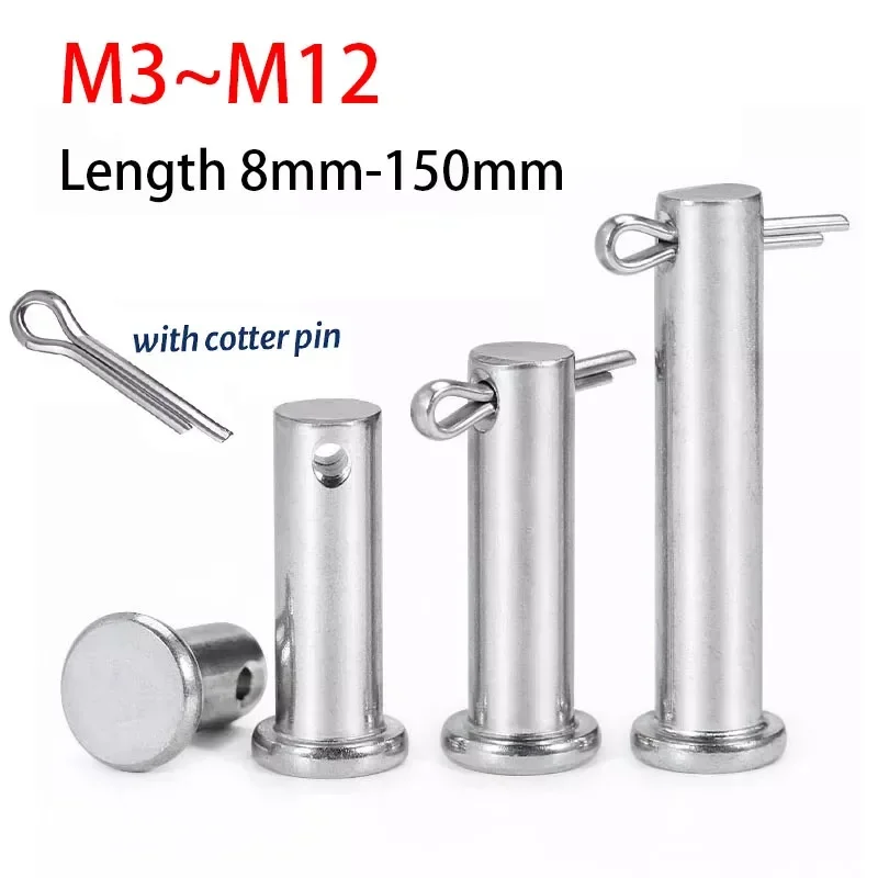 1-5Pcs 304 Stainless Steel with Hole Pin Shaft Cotter Set Flat Head Cylindrical Plug Positioning Pin GB882 M3 M4 M5 M6-M12