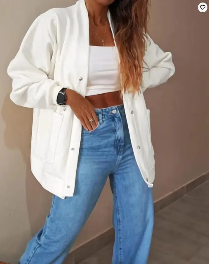Women's Casual Loose Cardigan V Neck Snap Button Down Jacket 2026 Spring Autumn Long Sleeve Drop Shoulder Coat with Pockets