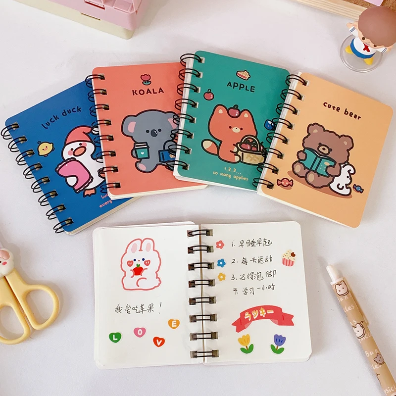 Small Spiral Notebooks, Cute Cartoon Pocket Notebook, Blank Memo Pads for Home Office Mini Note Pads, 76 Pages, 10.5x8cm