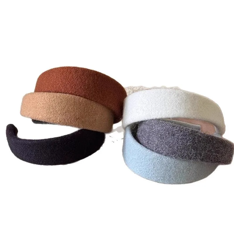 Autumn and Winter Solid Color Woolen Wide-brimmed Headbands for Women, Versatile Headwear for Going Out